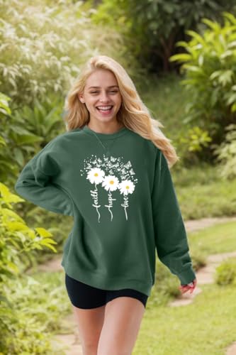 Christian Sweatshirts For Women Oversize Daisy Print Sweatshirts - color: Green, size: Medium