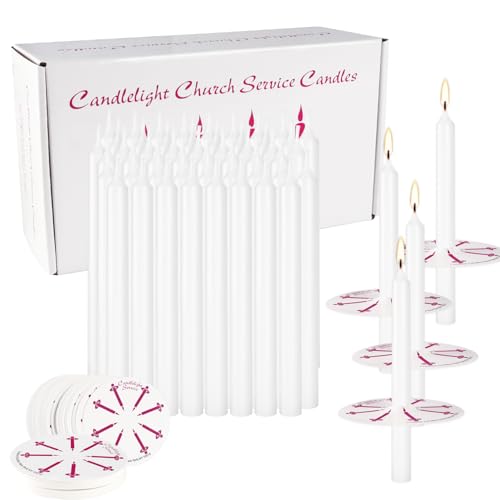 100 Pack 4 Inch White Church Taper Candles with Drip Protectors - color: white-4"100pcs
