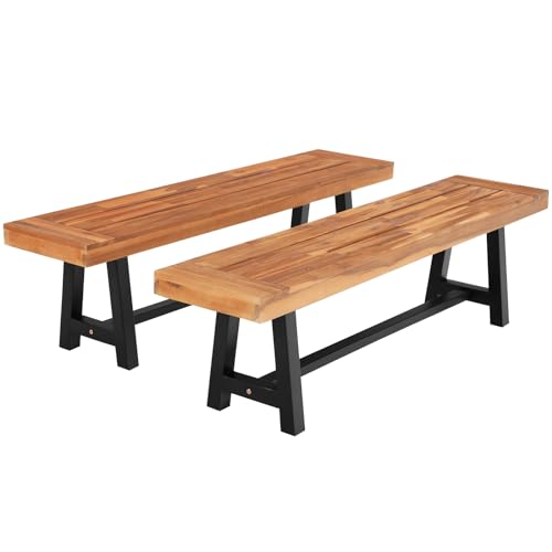 Sophia & William 63" Outdoor Wood Bench Weatherproof, Teak Finish, 2 Pack