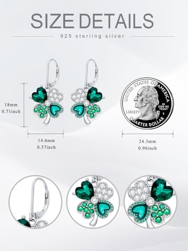 Dorunmo 925 Sterling Silver Dangle Drop Earrings for Women Holiday Earrings Hypoallergenic Halloween Christmas Jewelry Festival Gifts for Women - style: St. Patrick's Day-Clover-04