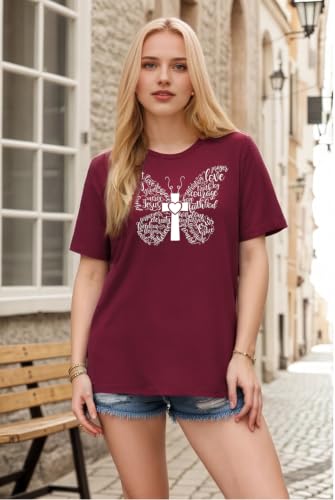 Women Christian Faith T Shirts - color: 1wine Red, size: X-Large