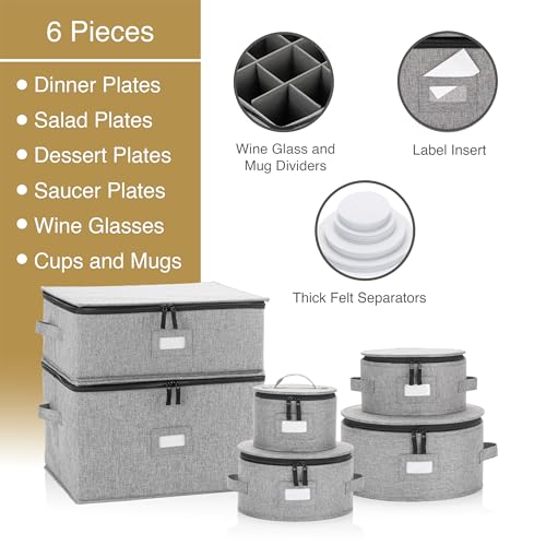 Stack Store Plus More 6pcs Hard Shell China Storage Containers for Cups and Mugs, Wine Glasses and Plates - Heavy Duty Dinnerware Storage - style: Cup + Wine Glass + Plate Storage