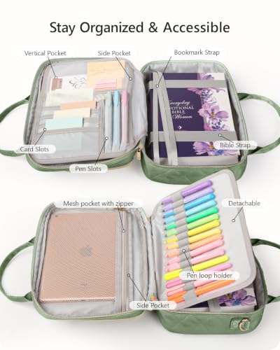 BellaHold Bible Cover Case for Women with All-in-One Bible Journaling Kit - color: Olive Green