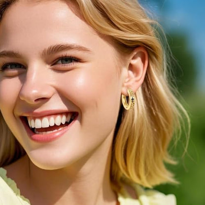 14K Gold Hoop Earrings for Women Gold Huggie Hoop Earring for Men - color: Celtic Knot-1