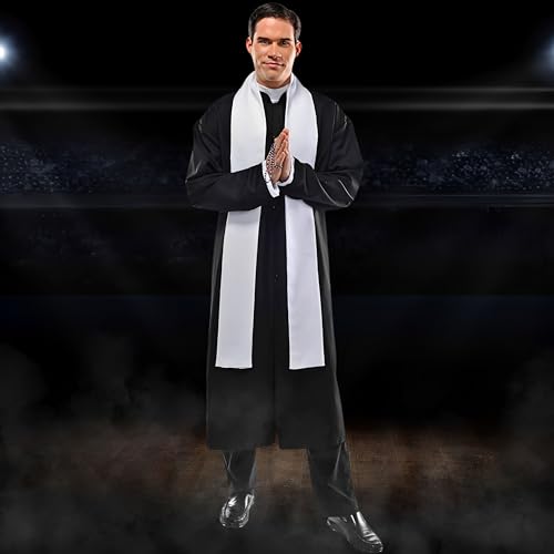 Classic Father Priest Costume Set - 1 Set - Premium Black & White Design Perfect for Religious & Theater Events - size: Plus (48-52)