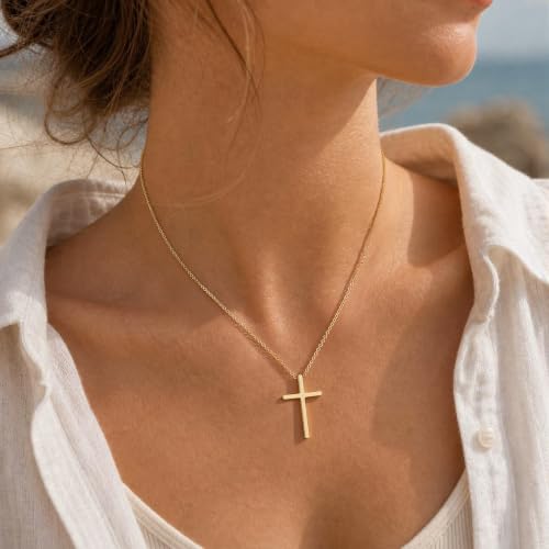 Gold Cross Necklace for Women Dainty 14K Gold Plated Cross Necklace - color: Gold-Big Cross