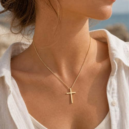 Gold Cross Necklace for Women Dainty 14K Gold Plated Cross Necklace - color: Gold-Big Cross