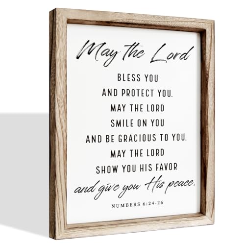 Christian Wooden Plaque, Bible Verse Scripture Decor, Framed Wall Plaque Signs 15 * 11.5 inches, Inspirational Christian Gift, May the Lord Bless You and Protect You Sign - color: Christian 07