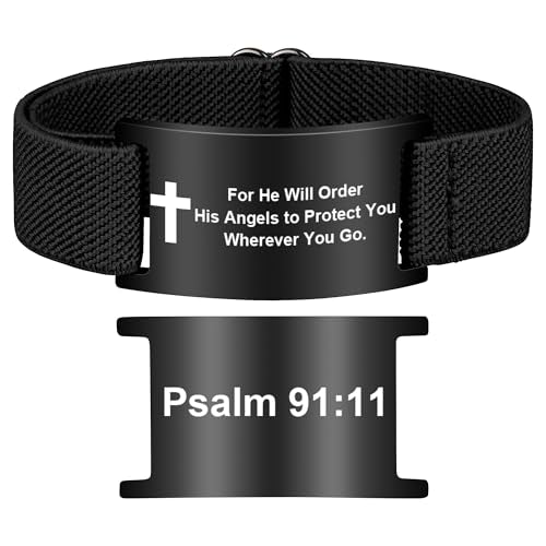 Bible Verse Cross Bracelet for Women Men, Christian WWJD Jesus is King Jewelry Gift Adjustable Bracelet - color: Black