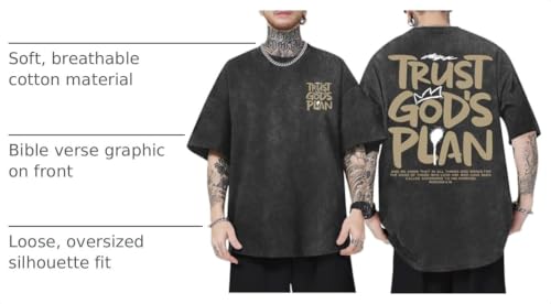 BINTEHGS Oversized Christian T Shirts for Men Jesus Trust Gods Plan Shirt - color: Black, size: Small