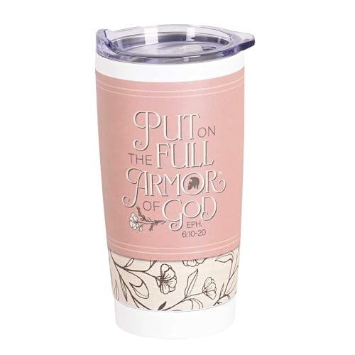 Dicksons Put On The Full Armor Of God Ephesians 6:10-20 Pink and White Stainless Steel Travel Tumbler with Lid 20 Ounce