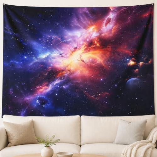 Purple Galaxy Nebula Tapestry, Cosmic Space Wall Decor, 60 x 50 Inches - color: Magenta