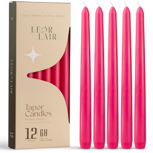 Leor & Lair Hot Pink Taper Candles, 12 Pack, 10" Pink Candles - color: Hot Pink