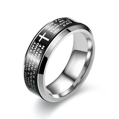 Fidget Spinner Lord's Prayer Ring Titanium Steel Christian Cross Bible Verse Ring, Anxiety Relief Religious Jewelry, Rotatable Prayer Fidget Accessory