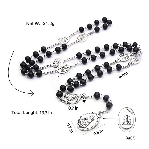 Roe Dolph Wooden Rosary Necklace for Women Catholic Rosary Beads with Cross Pendant Prayer Jewelry Religious Gifts for Travel and Daily Faith - color: A-Black