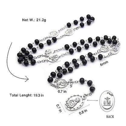Roe Dolph Wooden Rosary Necklace for Women Catholic Rosary Beads with Cross Pendant Prayer Jewelry Religious Gifts for Travel and Daily Faith - color: A-Black