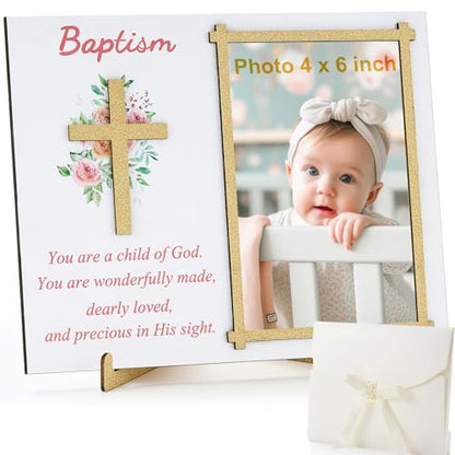 Baptism Gifts for Boys Girls, Baptism Photo Frame with Gift Box, Flower - style: Flower
