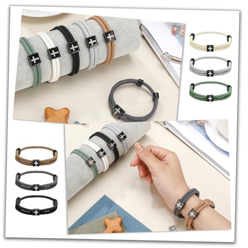 Landical 6 Pcs Cross Bracelet Men Adjustable Braided Rope - color: Fresh color