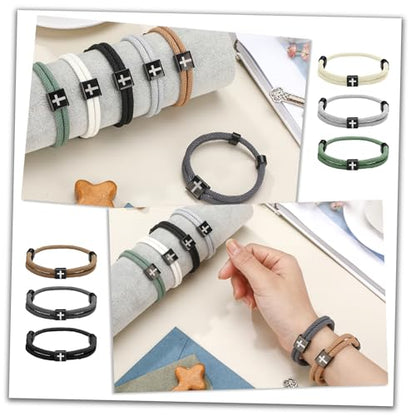 Landical 6 Pcs Cross Bracelet Men Adjustable Braided Rope - color: Fresh color