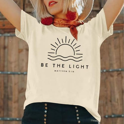 Sulayesh Christian Be The Light Shirts for Women Bible Verse Shirts Jesus Religious Faith Tshirts Inspirational Tees Tops - color: Apricot, size: Small