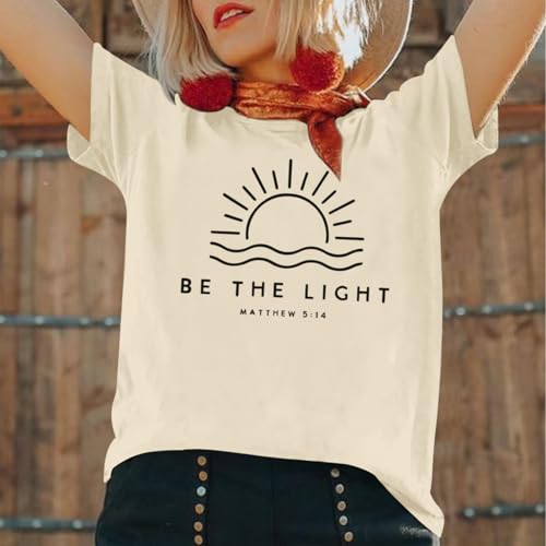 Sulayesh Christian Be The Light Shirts for Women Bible Verse Shirts Jesus Religious Faith Tshirts Inspirational Tees Tops - color: Apricot, size: XX-Large
