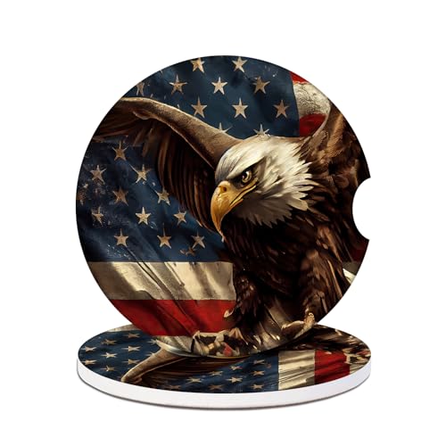 Cup Holders Car Coasters - American Flag Eagle Absorbent Ceramic Coaster, Drink Cup Holder Coasters, Auto Accessories for Women & Men, Pack of 2 - color: American Flag Eagle