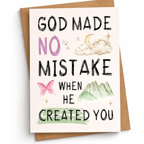 God Made No Mistake When He Created You Card Inspirational Christian Encouragement Cards Faith Affirmation Gift for Friend Bestie Prayer Partner Family Coworker Spouse - color: God Made No Mistake