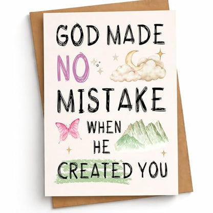 God Made No Mistake When He Created You Card Inspirational Christian Encouragement Cards Faith Affirmation Gift for Friend Bestie Prayer Partner Family Coworker Spouse - color: God Made No Mistake