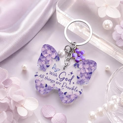 Purple Keychain Butterfly Keychains for Women Bible Verse Keychains