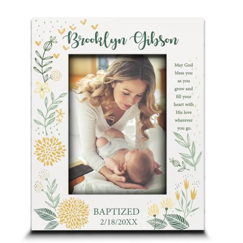 BELLA BUSTA-Personalize -Baptism, Dedication, Confirmation, First Communion Theme Picture Frame-Keepsake from Godparents, Friends, Family-UV Print Frame (Yellow (5x7 Vertical)) - color: Yellow (5x7 Vertical)