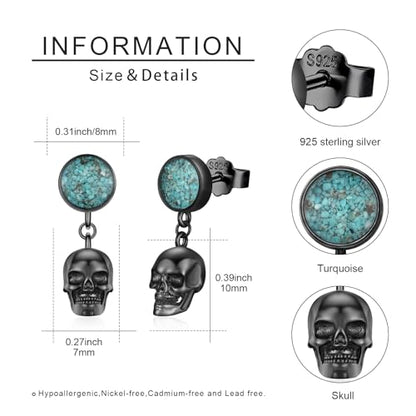 Black Dangle Drop Earrings 925 Sterling Silver Turquoise Earrings Jewelry Gifts for Women Men - style: Skull