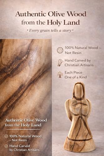Zuluf Olive Wood Mini Praying Angel Statue (3.1") – Hand Carved Guardian Angel from Bethlehem – Christian Sympathy & Memorial Gift – Small Comfort Figurine for Prayer, Grief & Remembrance - color: 3.1" Mini Angel