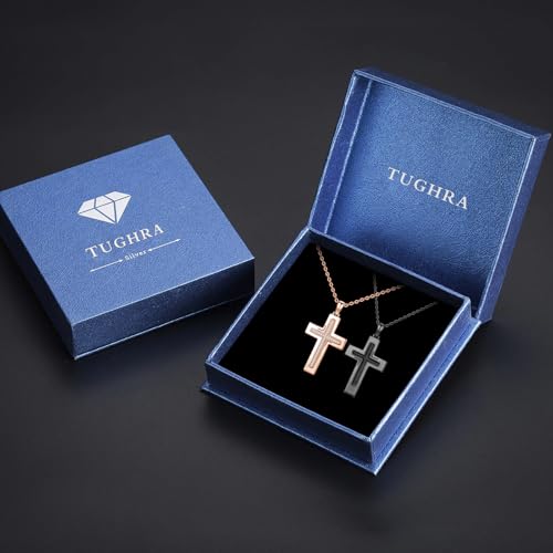 TUGHRA Couples Necklace Sterling Silver His and Hers Matching Necklace, Pendant Couples Jewelry Gifts for Couple Her Him - style: 02-Cubic Zirconia cross3