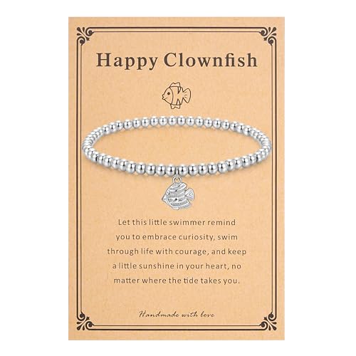 morniface Beaded Bracelet for Women, Handmade Stretch Bracelet with Charms, Dainty Stackable and Trendy Jewelry Gift - style: Silver Beaded-clownfish