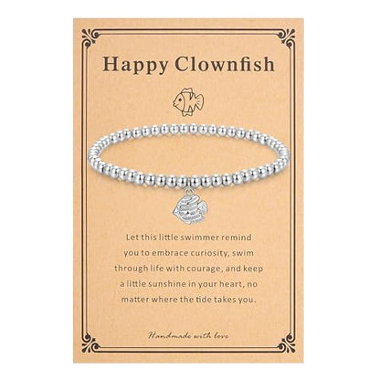 morniface Beaded Bracelet for Women, Handmade Stretch Bracelet with Charms, Dainty Stackable and Trendy Jewelry Gift - style: Silver Beaded-clownfish