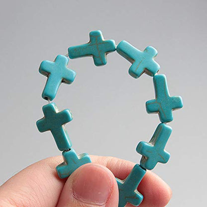 Acxico 2 pcs 16''Cute Little Mix Color Howlite Turquoise Side Ways Crosses Beads 12X16MM