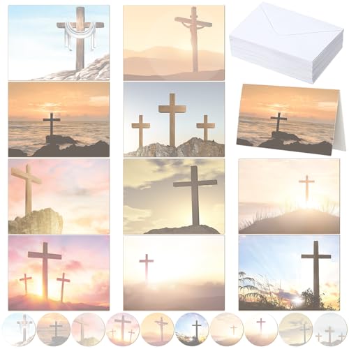 Motiskyy 50 Pcs Blank Greeting Cards 4x6, Blank Cards with Envelopes, 10 Designs, Ideal Stationary Set for All Occasions, Stationary with Matching White Envelope and Sticker(Cross) - style: Cross