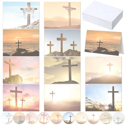 Motiskyy 50 Pcs Blank Greeting Cards 4x6, Blank Cards with Envelopes, 10 Designs, Ideal Stationary Set for All Occasions, Stationary with Matching White Envelope and Sticker(Cross) - style: Cross