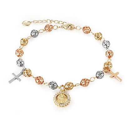 HZMAN Brass Virgin Mary Cross Rosary Bead Bracelet for Women - color: Virgin Mary & Cross