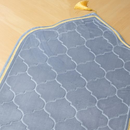 Muslim Prayer Rug with Tasbih Prayer Beads, Soft Memory Foam Prayer Matt Islam, Padded Islamic Prayer Mat Thick for Men and Women, Janamaz, Sajadah (25.6" x 43.3", Grey) - color: Grey