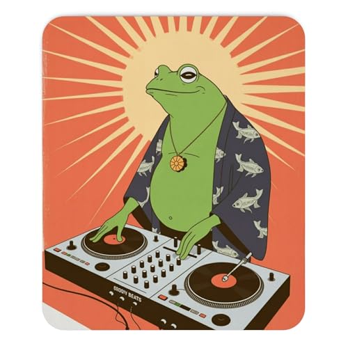 Mousepad Funny Frog DJ Turntable Music Design Cool Amphibian Character with Headphones Groovy Beats Unique Desk Accessory Colorful Party Style Computer Mouse pad Novelty Gaming Mouse Mat Office - color: Frog DJ