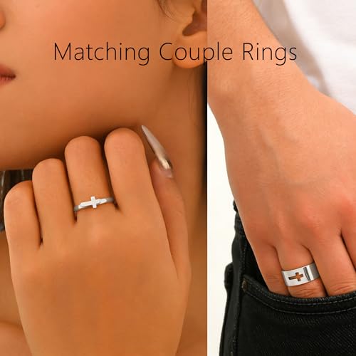 Matching Cross Rings for Couples Best Friend Promise Rings for Her Him - color: Silver