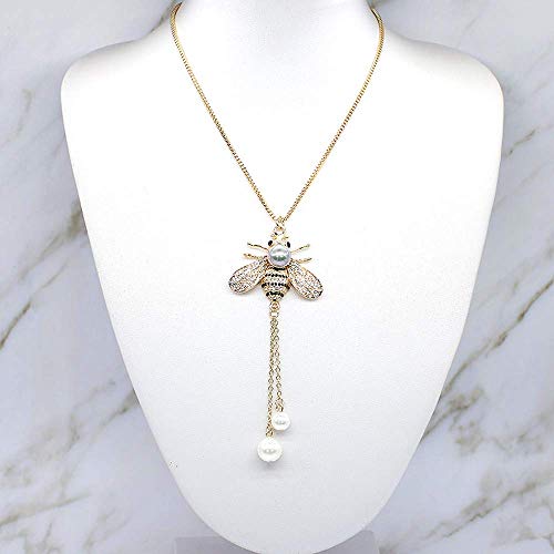 Honey Bee Brooches Crystal Insect Themed Bee Brooch Animal Fashion Shell Pearl Brooch Pin Gold Tone - color: Gray pearl necklace