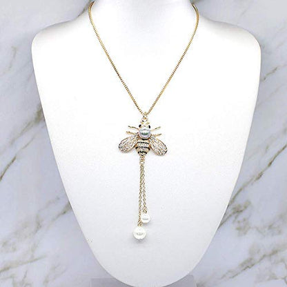 Honey Bee Brooches Crystal Insect Themed Bee Brooch Animal Fashion Shell Pearl Brooch Pin Gold Tone - color: Gray pearl necklace
