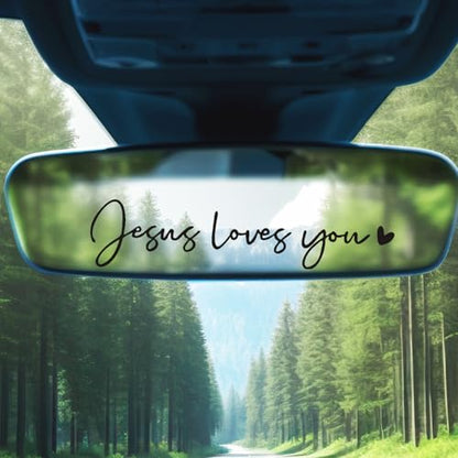 3X Jesus Loves You Christian Mirror Stickers Decals for Car Rearview(Black) - color: Black Jesus Loves You