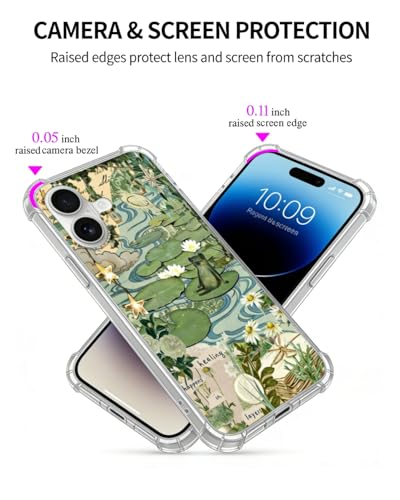 Cute Frog Lotus Pond Phone Case Compatible with iPhone 17, Nature Green Aesthetic Phone Cover for iPhone 17 - color: Frog Lotus Pond