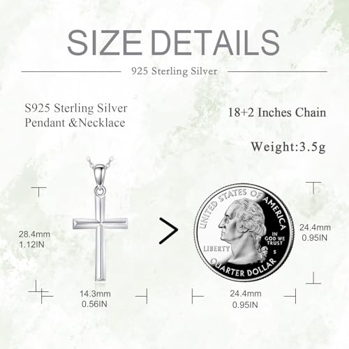 Minimalist Cross Necklace 925 Sterling Silver Dainty Pendant with Zircon Tail Chain Simple Religious Jewelry Gift for Women - color: silver