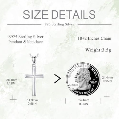 Minimalist Cross Necklace 925 Sterling Silver Dainty Pendant with Zircon Tail Chain Simple Religious Jewelry Gift for Women - color: silver