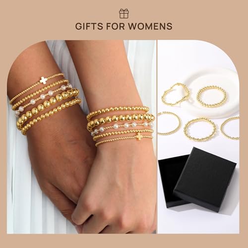 Yoosteel Gold Beaded Bracelets for Women Teen Girls, Gold Plated Jewelry - color: " Bead Pearl Cross - 5pcs