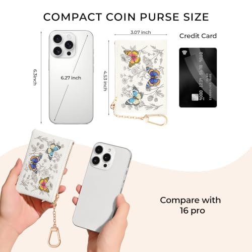 Butterfly Floral Keychain Coin Purse for Women Small Change Pouch - color: Butterfly Floral
